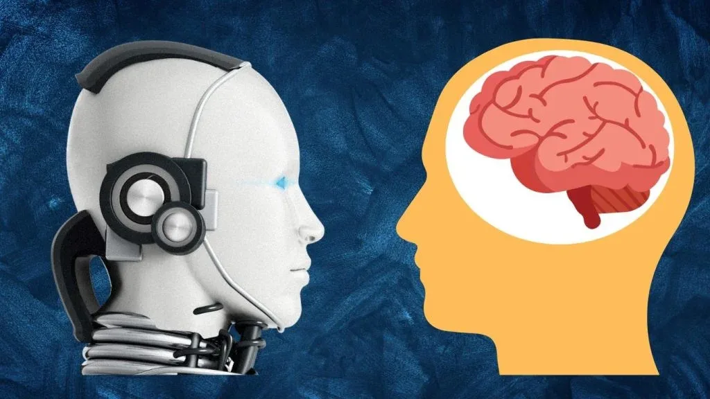 Artificial intelligence robot and human thinking illustration