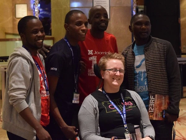 Shedy Serem, Osbert Mwijukye, Opati Aswani, Ruth Cheesley and Fred Abu at Joomla World Conference 2015, Bangalore, India.