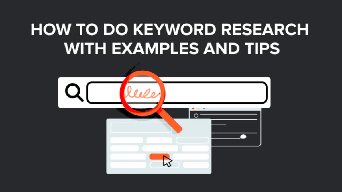 Keyword research search bar and magnifying glass illustration
