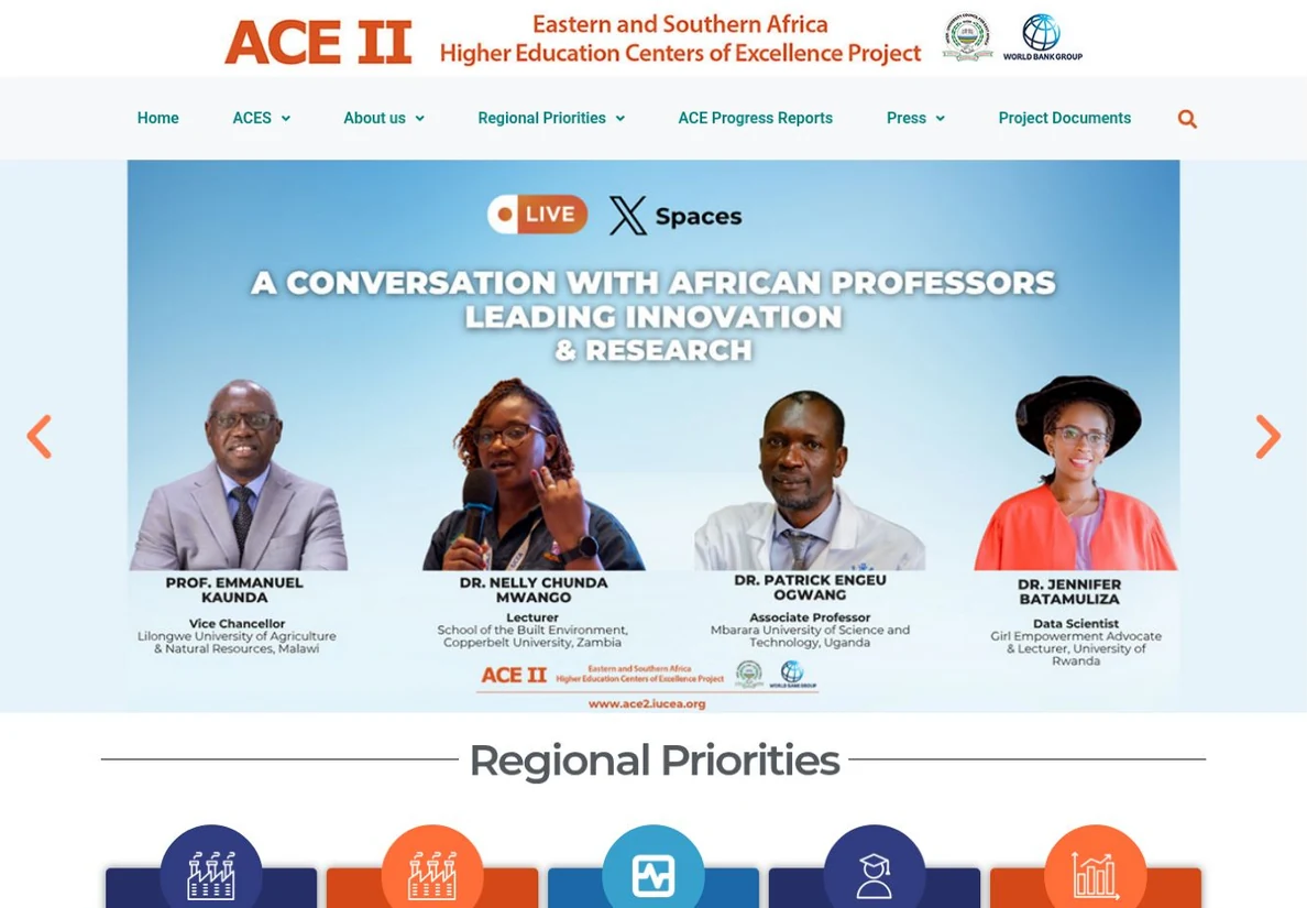 Africa Centres of Excellence II — live website design preview