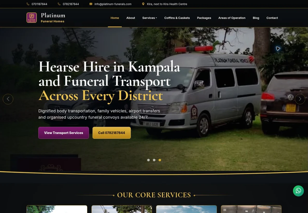 Platinum Funeral Homes — live website design preview