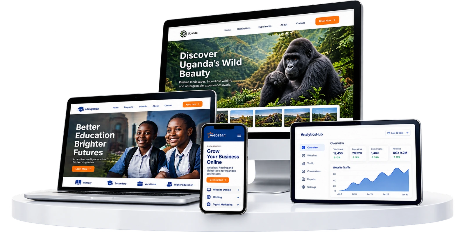 Website design portfolio displayed on desktop and mobile devices