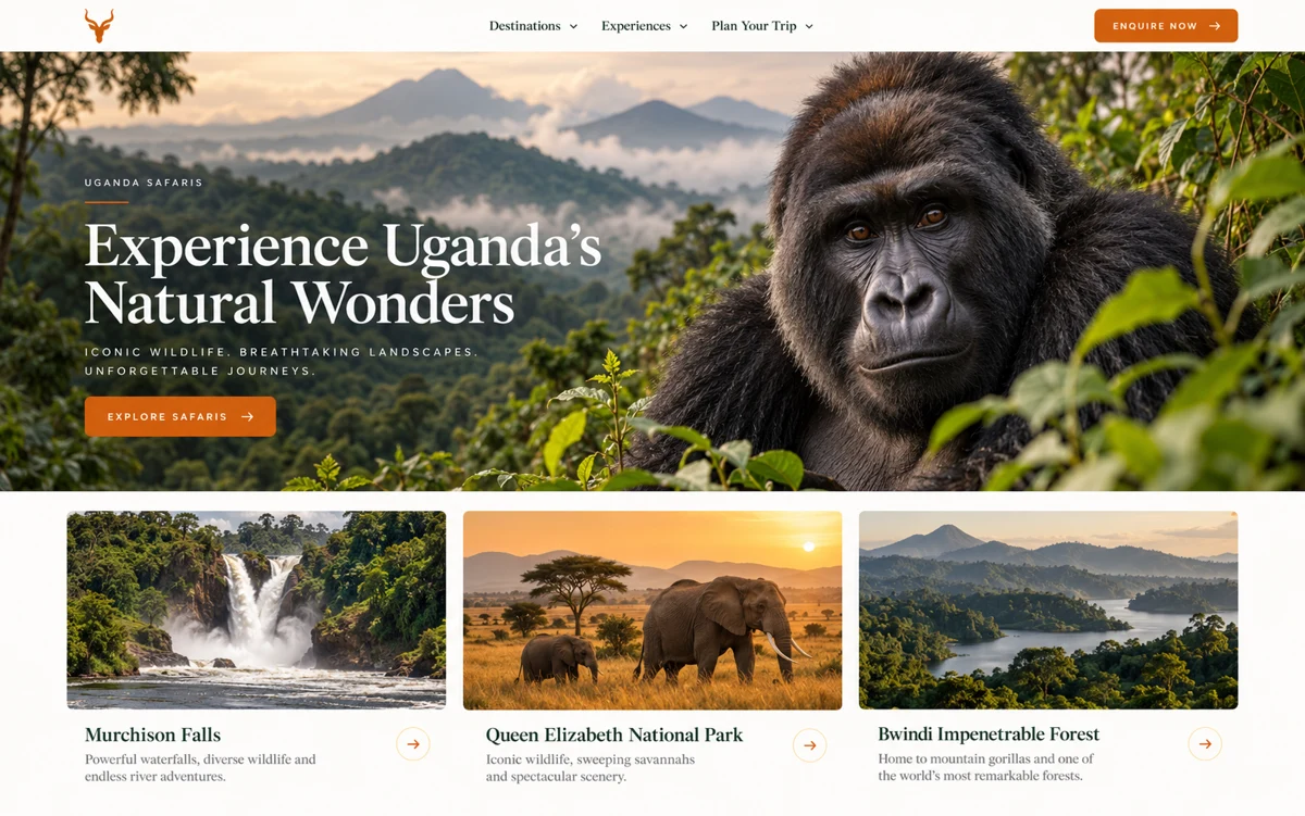 Uganda safari and tourism website design preview