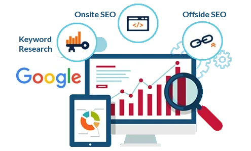 Search results, analytics and content optimisation illustration