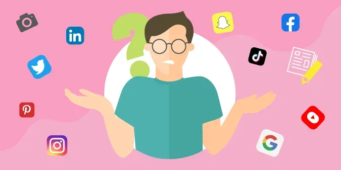 Social media icons around a campaign planner illustration