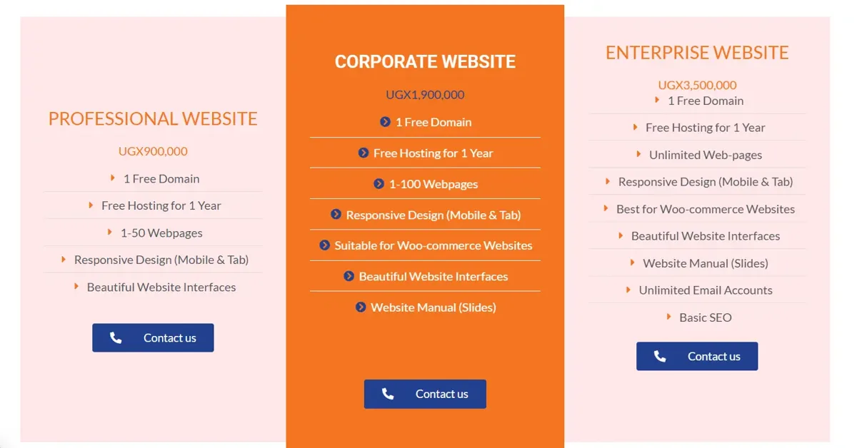 Professional, corporate and enterprise website package comparison